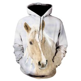 Sweatshirt Men Women 3D Hoodies Print Brown Horse Animal Pattern Pullover Unisex Casual Creative Oversized Hoodies L220704