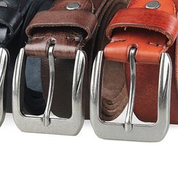 Belts Vintage Leather Men Handmade Belt Washed Vegetable Tanned Top Layer Cowhide Fashion Pin Buckle Soft All-Match Jeans