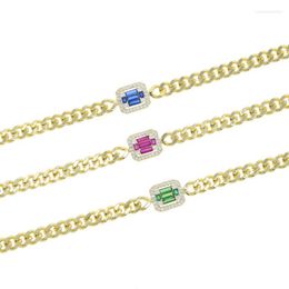 Link Chain Blue Green Red Jewelry Geometric CZ Square Cubic Zirconia Paved Cuban Gold Color Fashion Women Colorful Bracelet