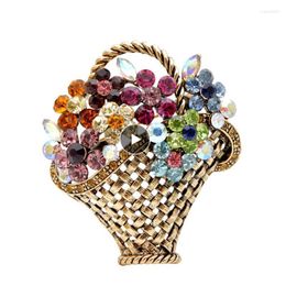 Pins Brooches Fine Rhinestone Flower Basket Brooch Vintage Colourful For Women Apparel Design Fashion Jewellery Coat Accessories Seau22