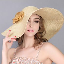 Wide Brim Hats Sun Shade Hat Woman Summer Foldable Eaves Straw Ladies Girl Sunscreen Seaside Beach Cap Elegant Breathable Caps H6695Wide