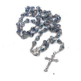 Prayer Beads Crystal Rosary Cross Necklace Catholic Saints Prayer Supplies Gift Giveaways
