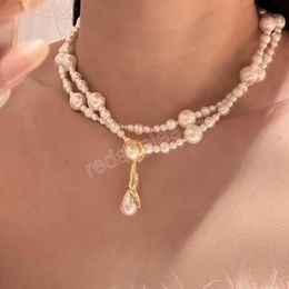 Korean Elgant Vintage Multilayer Pearl Necklaces For Women Waterdrop Pendant Necklace Wedding Party Jewellery