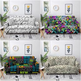 Chair Covers Graffiti Printed Sofa For Living Room Elastic Slipcover Stretch Sectional Couch Cover Protector 1/2/3/4 SeaterChair