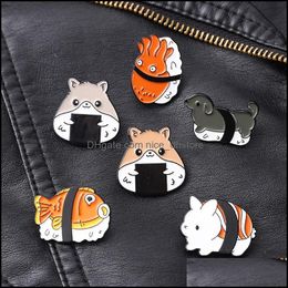 PinsBrooches Jewellery Sushi Animal Enamel Pin Cute Kawaii Food Fun Brooches Badges For Bag Hat Backpack Girl Boy Accessories W Dhfgp