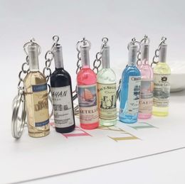 Cute Novelty Resin Beer Wine Bottle Keychain 7 Colour for Women Men Car Bag Keyring Pendant Accessions Wedding Party Gift