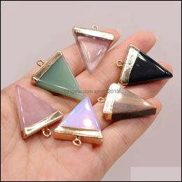 Arts And Crafts Arts Gifts Home Garden Natural Stone Triangle Charms Rose Quartz Healing Reiki Crystal Pendant Diy Necklac Dhuqw