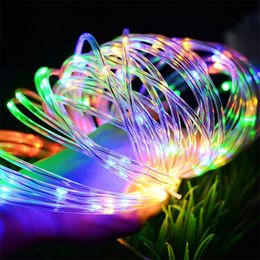 Solar Fairy Lights Rope 100 LED Light String Copper Wire Tube String Lights Holiday Christmas Lights Outdoor Decoration 201203