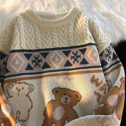 Men's Sweaters Cute Bear Tops Oversize Men High Street Knitting Sweater Tops Aut 220823