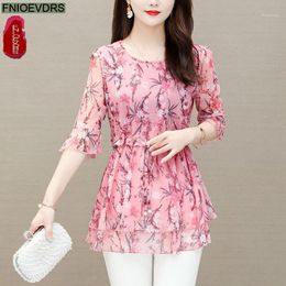 Women's Blouses & Shirts 2022 Fashion Summer Fnioevdrs Floral Long Shirt Female Casual Slim Color Plus Size Elegant Printed Blouse Peplum To