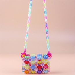 Evening Bags Mini Clear Colored Crystal Heart Shape Handmade Beaded Bag Lipstick Headphones Messenger Chain Beach Summer Handbag Cute