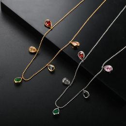 Chains Luxury Water Drop Colorful Zircon Charms Necklace High Quality Crystal Choker Chain For Women Men Party Fine Jewelry Gifts