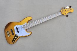 Factory Custom Gold shiny particles Active 5-String Electric Bass Guitar with Maple Fingerboard White Block Fret Inlay Gold hardwares Offer Customized