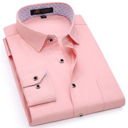 Men's Regular-fit Long Sleeve Solid Linen Shirt Single Patch Pocket Square Collar Inner Polka Dot Casual Button-up Thin Shirts 220323