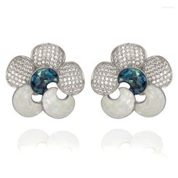 Dangle & Chandelier TIRIM Abalone Shell Flower Stud Earrings For Women Charms Elegant Cubic Zirconia Wedding Engagement Jewellery Accessories