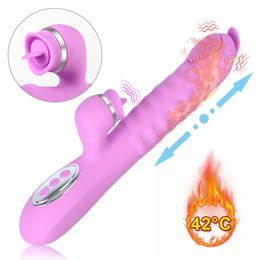 Dildos Vibrator G Spot Stimulator Telescopic Rabbit Realistic Tongue Licking Vibration With Heating Thrusting