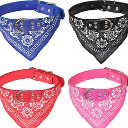 Small Dog Bandana Collars Cat Pet Neckerchief PU Collar with Printed Triangular Scarf Adjustable Size Dogs Bandanas DH985