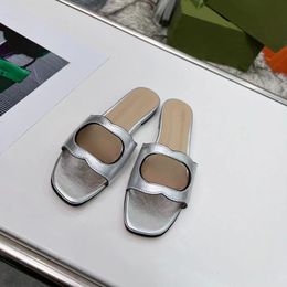 With box Sandals Genuine Leather Slides Slippers Shoes Women Slippers Summer Flat Slide Flip Flops Crocodile Skin Sandal