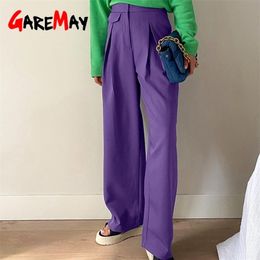 Spring Women's Classic Pants Loose Straight Oversize Purple Autumn Elegant High Waisted Wide Leg Trousers for Women 220325