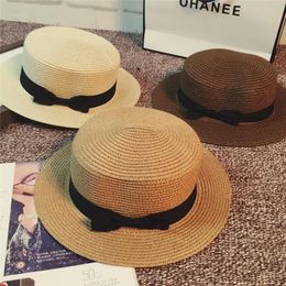 Wide Brim Hats Summer Women Boater Beach Hat Female Casual Panama Lady Ribbon Classic Bowknot Flat Sun Fedoras TravelWide