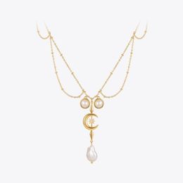 Pendant Necklaces Original Kpop Moon Star Pendants Collares Pearl Necklace For Women Gold Color Fashion Jewelry Wedding P3308Pendant