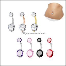 Navel Bell Button Rings Body Jewelry Zircon Ring Pin Buckle Exquisite Three Claws Round Ball Belly Human Puncture Ornaments More Color Acc