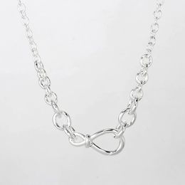 Chunky Infinity Knot Necklace Chain For Women Men Genuine 925 Sterling Silver Fit Pandora Style Necklaces Gift Jewelry 398902C00-50