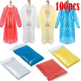 100Pcs Disposable Adult Emergency Waterproof Rain Coat Hiking Camping Hood Outdoor waterproof Long Rainwear #YL10 201015