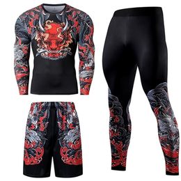 2/3PCS Men Tracksuit Compression Set Workout Sportswear Gym Clothing Fitness Long Sleeve Tight Top & Waist Leggings Sports Suits 220610