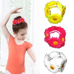 10pcs 2022 New Fashion Daisy Flower Hair Bun Ring Crown For Girl Simulation daisy Hairband Elastic Headband hairAccessories