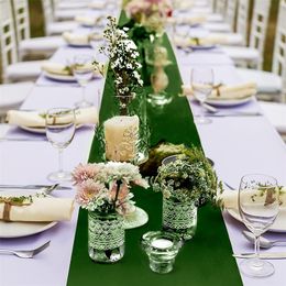 6Pack Wedding Satin Forest Green Long Bright Silk Dinner Party Table Runner For Banquet Birthday Decorations 220615