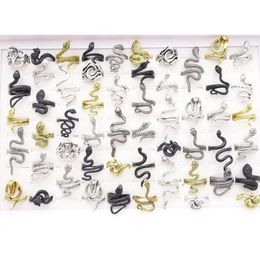 Wholesale 50pcs/Lot Snake Rings Vintage Jewelry For Men Women Punk Style Fashion Finger Accessories Size Adjustable Party Gift Black Golden Silver Plated Mix Lot