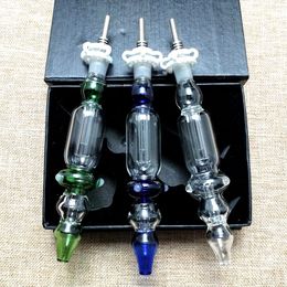 3 Colors Smoking Hand Pipes Borosilicate Nector Collector Mini Glass Bong With 10mm Titanium Quartz Ceramic Nail Oil Burner Dab Rigs Small Water Pipe NC Kits NC10