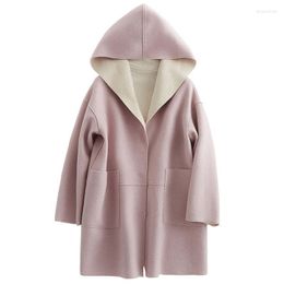 Women's Wool & Blends 2022 Fault Code Two-sided Overcoat Long Fund Even Hat Heavy Cloth Loose Coat Bery22