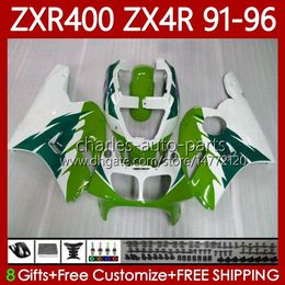 Fairings Kit For KAWASAKI NINJA ZX4R 400CC ZXR-400 Green white 1991 1992 1993 94 95 96 Bodywork 138No.91 ZXR 400 CC ZX-4R ZX 4R Cowling ZXR400 91 92 93 1994 1995 1996 Body