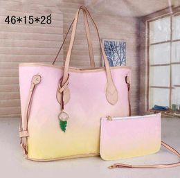 Luxury Designer Handbags Women Bags 2Pcs/Set Flower Gradient Handbag Classic Graffiti Design High Quality Large Capacity Shoulder Bag