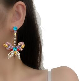 Dangle & Chandelier New Fashion Women Crystal Butterfly Drop Earrings Sweet Colorful Earrings Statement Girls Party Jewelry