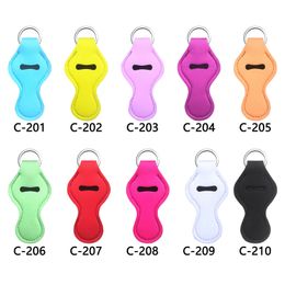 Candy Colour Neoprene Lipstick Holder Keychains Pendant Outdoor Travel Portable Chapstick Cover Key Chain Lipstick Sleeve Keyring