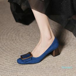 Sandals Spring Autum Women Thick Heel Pums Kid Suede Cosy Work Shoes Slip-On Ladies Pumps Dress Prom Buckle Square ToeSandals