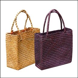 Storage Bags Home Organisation Housekee Garden Handmade Woven St Beach Bag Vintage Rattan Bohemian Summer Vacation Drop Delivery 2021 Bixd