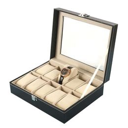 12 watch display box UK - Watch Boxes & Cases Dustproof Storage Box 2 3 10 12 Slots Leather Organizer Mechanical Watches Display Holder Black Jewelry Gift BoxesWatch