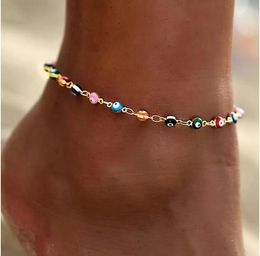 Colourful Evil Eye Beads Anklets For Women Gold Silver Colour Summer Ocean Beach Ankle Bracelet Foot Leg Chain Girls Gift