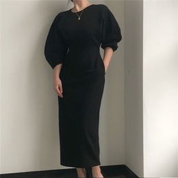 Spring Elegant Office Ladies Bodycon Dress Fashion Sexy Solid Colour Women Slim Midi Vestidos OL Clothes 220321