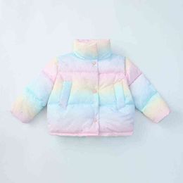 2-7Yrs Rainbow Warm Girls Down Jackets Autumn Children Coat Kids Baby Winter Clothes Overcoat Thicker Outerwear J220718