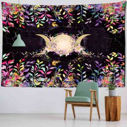 Tapestry Sun And Moon Colourful Leaves Tapestry Hippie Tapiz Wall Hanging Psyche