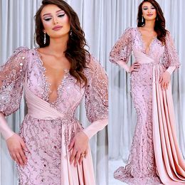 2022 Plus Size Arabic Aso Ebi Lace Mermaid Sparkly Prom Dresses Sheer Neck Evening Formal Party Second Reception Birthday Engagement Gowns Dress ZJ220