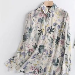 Tangada Women Retro Flowers Print Chiffon Blouse Long Sleeve Chic Female Casual Loose Shirt Blusas Femininas 4C19 220511