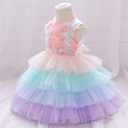 Baby Birthday Dress Colourful Flower Lace Tiered Skirt Puffy Cake Skirt Amazon Kids Party Dresses 50my T2