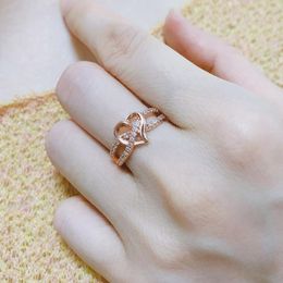 Cluster Rings Finger For Women Unique Hollow Out Zircon Rose Gold Colour Silver Wedding Engagement Gifts Fashion Jewellery DZR026Cluster