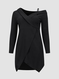 Plus Size Dresses Finjani Asymmetrical Neck & Hem Maxi Black Dress Summer Sexy Ladies Casual Long DressesPlus